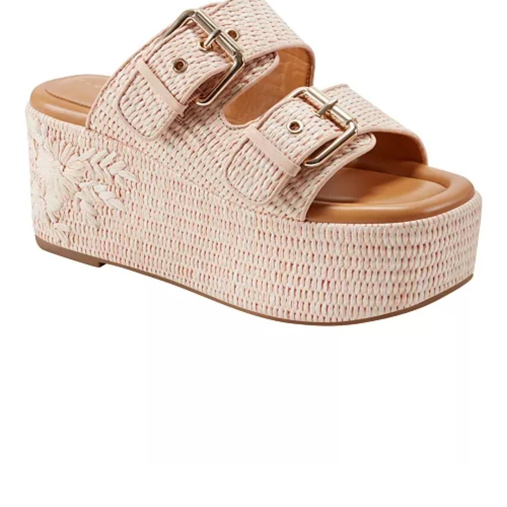 Marc Fisher Pink Platform Wedge Flatform Slides with Double Buckle Straps Sz 7